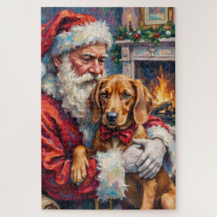 Weihnachtsmann mit Vizsla Weihnachtskunst Puzzle