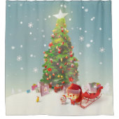 Weihnachtsmann mit Weihnachtsbaum Duschvorhang (Vorderseite)
