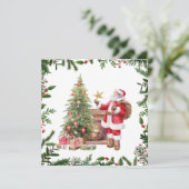 Weihnachtsmann mit Weihnachtsbaum Feiertagskarte (Stehend Vorderseite)