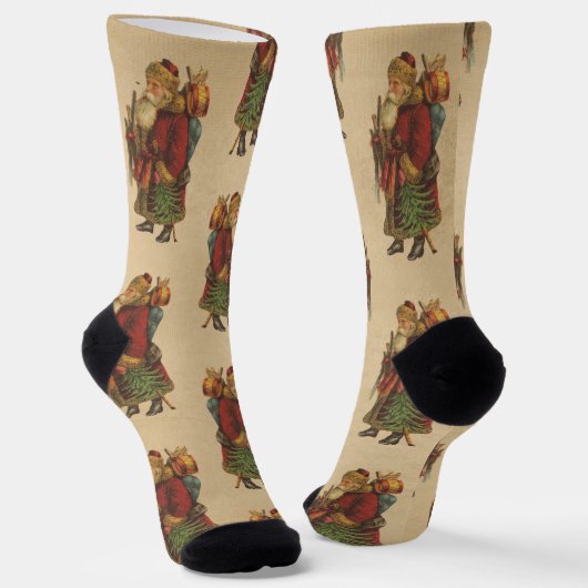 Weihnachtsmann mit Weihnachtsbaum im Vintage-Stil Socken (Gewinkelt)