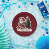 Weihnachtsmann mit Weihnachtsbaum in 3D Pappteller (Party)