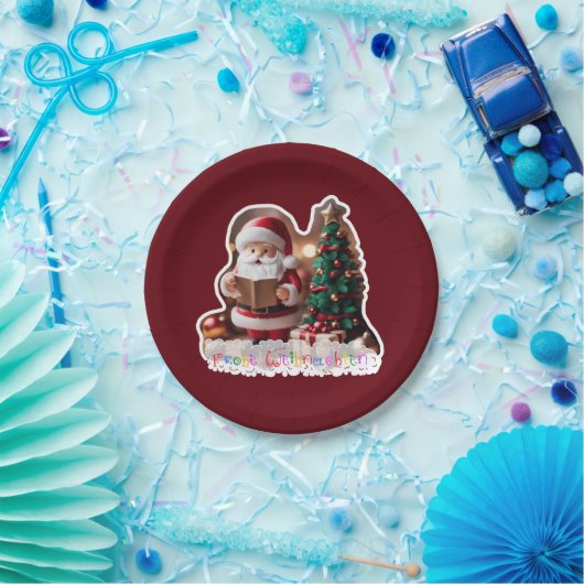 Weihnachtsmann mit Weihnachtsbaum in 3D Pappteller (Party)