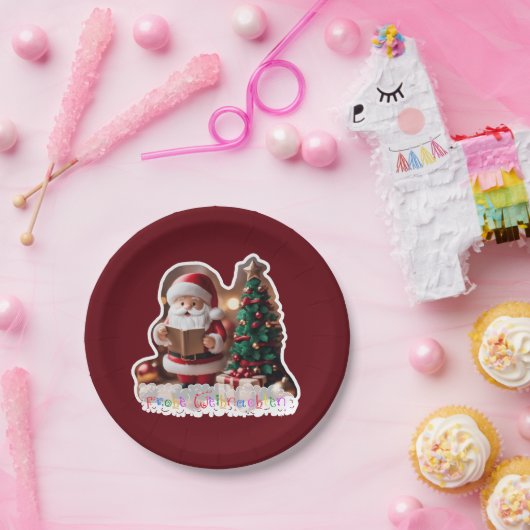 Weihnachtsmann mit Weihnachtsbaum in 3D Pappteller (Party)