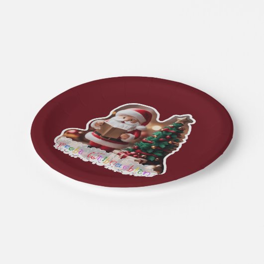 Weihnachtsmann mit Weihnachtsbaum in 3D Pappteller (Schrägansicht)