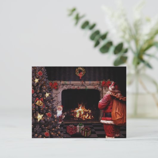 Weihnachtsmann mit Weihnachtsbaum Postkarte (Stehend Vorderseite)