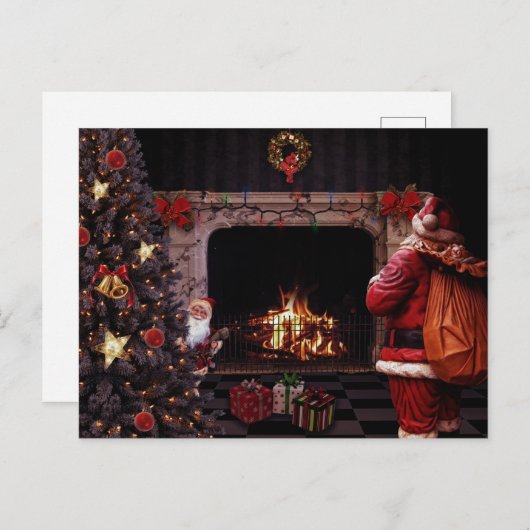 Weihnachtsmann mit Weihnachtsbaum Postkarte (Vorne/Hinten)