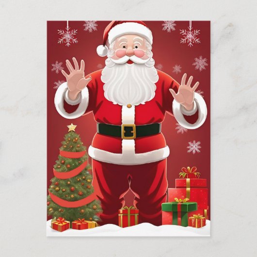 Weihnachtsmann mit Weihnachtsbaum Postkarte (Vorderseite)
