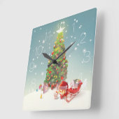 Weihnachtsmann mit Weihnachtsbaum Quadratische Wanduhr (Winkel)