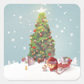 Weihnachtsmann mit Weihnachtsbaum Quadratischer Aufkleber (Vorderseite)