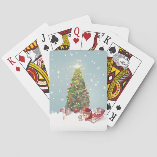 Weihnachtsmann mit Weihnachtsbaum Spielkarten (Rückseite)