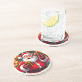 Weihnachtsmann mit Weihnachtsbaum und Geschenken Getränkeuntersetzer (Seite)