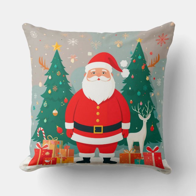 Weihnachtsmann mit Weihnachtsbaum und Geschenken Kissen (Vorderseite)