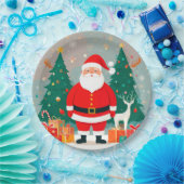 Weihnachtsmann mit Weihnachtsbaum und Geschenken Pappteller (Party)