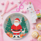 Weihnachtsmann mit Weihnachtsbaum und Geschenken Pappteller (Party)