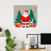 Weihnachtsmann mit Weihnachtsbaum und Geschenken Poster (Heimbüro)