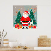 Weihnachtsmann mit Weihnachtsbaum und Geschenken Poster (Küche)