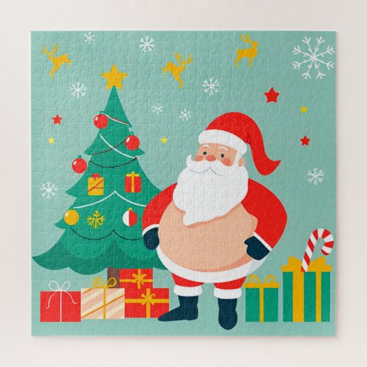 Weihnachtsmann mit Weihnachtsbaum und Geschenken Puzzle (Vertikal)