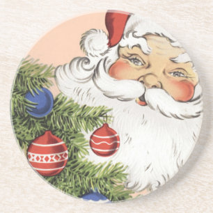 Weihnachtsmann mit Weihnachtsbaumschmuck im Vintag Sandstein Untersetzer