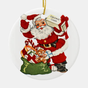 Weihnachtsmann mit Weihnachtsgeschenk Vintage Verz Keramik Ornament