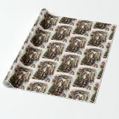 Weihnachtsmann mit Weihnachtsgeschenken an der Tür Geschenkpapier (Ungerollt)