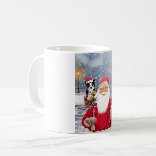 Weihnachtsmann mit Weihnachtsgeschenken Border Col Kaffeetasse (Vorderseite Links)