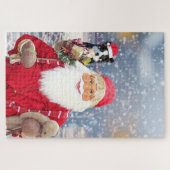 Weihnachtsmann mit Weihnachtsgeschenken Border Col Puzzle (Horizontal)