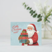 Weihnachtsmann mit Weihnachtsgeschenken Feiertagspostkarte (Stehend Vorderseite)