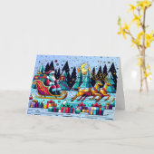 Weihnachtsmann mit Weihnachtsgeschenken Karte (Gelbe Blume)