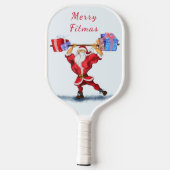 Weihnachtsmann mit Weihnachtsgeschenken Pickleball Schläger (Rückseite)