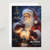 Weihnachtsmann mit Weihnachtsleuchte Feiertagskarte (Vorne/Hinten)
