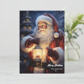 Weihnachtsmann mit Weihnachtsleuchte Feiertagskarte (Stehend Vorderseite)