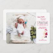 Weihnachtsmann mit Weihnachtsliste Foto Geburtsank Einladung (Vorne/Hinten)