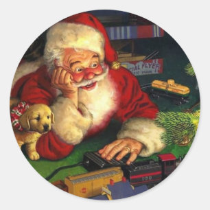 Weihnachtsmann mit Welpe Runder Aufkleber