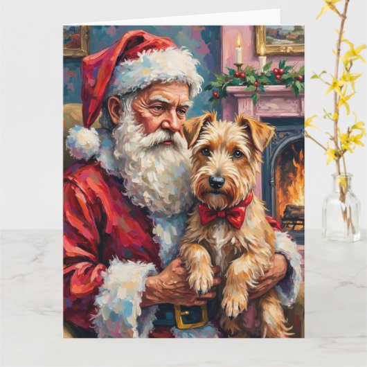 Weihnachtsmann mit Wheaten Terrier Weihnachtskunst Karte (Gelbe Blume)