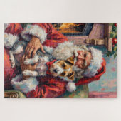 Weihnachtsmann mit Wirefox Terrier Weihnachtskunst Puzzle (Horizontal)