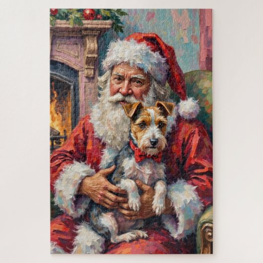 Weihnachtsmann mit Wirefox Terrier Weihnachtskunst Puzzle (Vertikal)