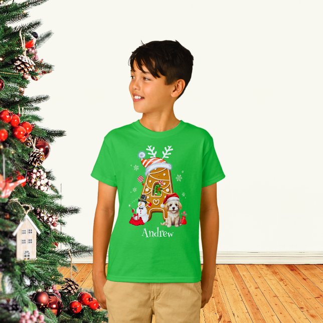 Weihnachtsmann Monogram Gingerbread Letter A Boy T-Shirt (Von Creator hochgeladen)