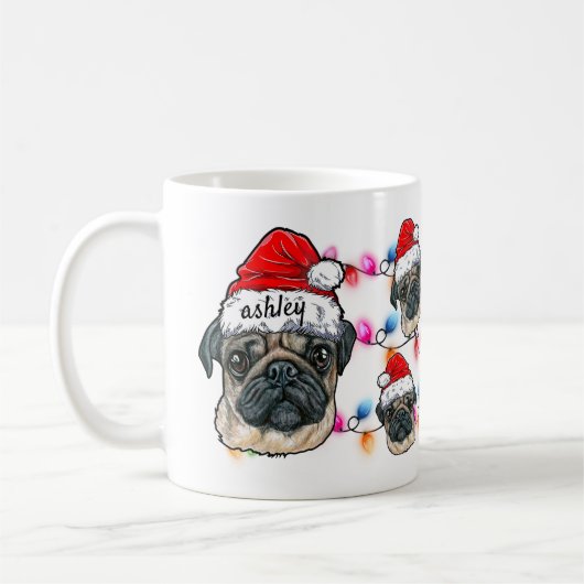 Weihnachtsmann Mops Haustier Hundezucht mit Namen Kaffeetasse (Links)