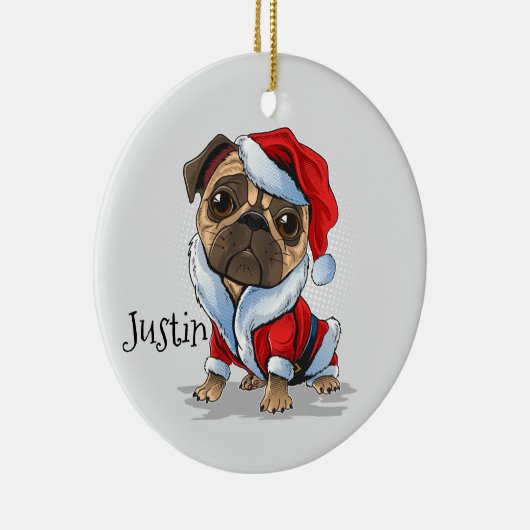Weihnachtsmann-Mops Keramik Ornament (Rechts)