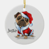 Weihnachtsmann-Mops Keramik Ornament (Vorne)