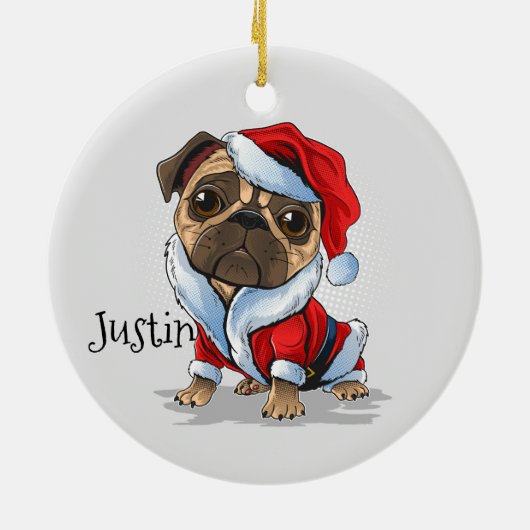 Weihnachtsmann-Mops Keramik Ornament (Hinten)