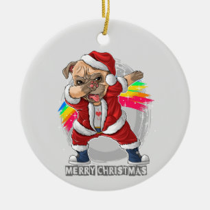Weihnachtsmann Mops Keramik Ornament