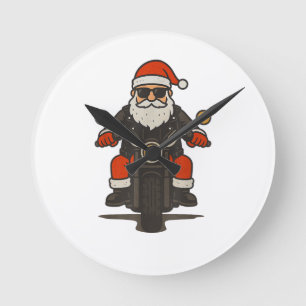 Weihnachtsmann Motorrad Weihnachten Vintage Lustig Runde Wanduhr