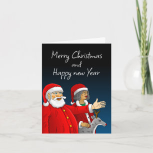 Weihnachtsmann, Mrs. Claus und Rudolph das Rentier Feiertagskarte