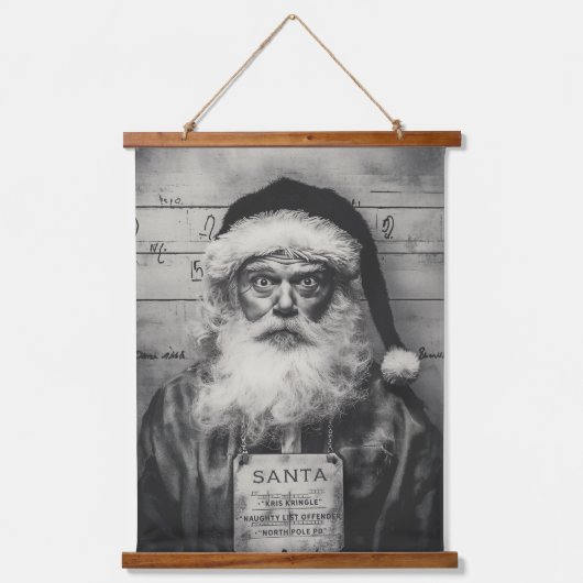 Weihnachtsmann Mugshot: Ungezogene Liste falsch Wandteppich Mit Holzrahmen (Vorderseite)