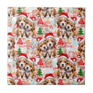 Weihnachtsmann-Mütze-Hund-Welpen-Design - Weiß Fliese