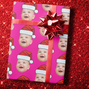 Weihnachtsmann-Mütze mit individuellem Gesichtsfot Geschenkpapier