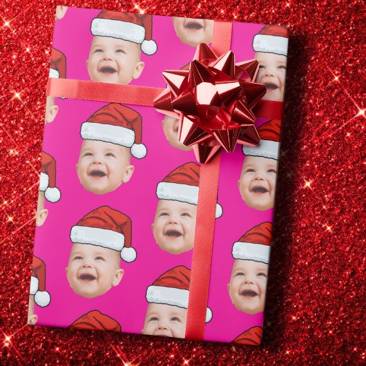 Weihnachtsmann-Mütze mit individuellem Gesichtsfot Geschenkpapier