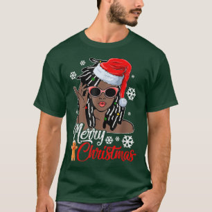 Weihnachtsmann-Mütze Schwarzes afrikanisches Mädch T-Shirt
