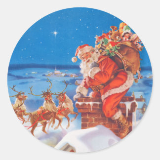 Weihnachtsmann nachts vor Weihnachten Runder Aufkleber